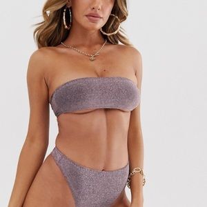 Motel bandeau bikini in pink glitter